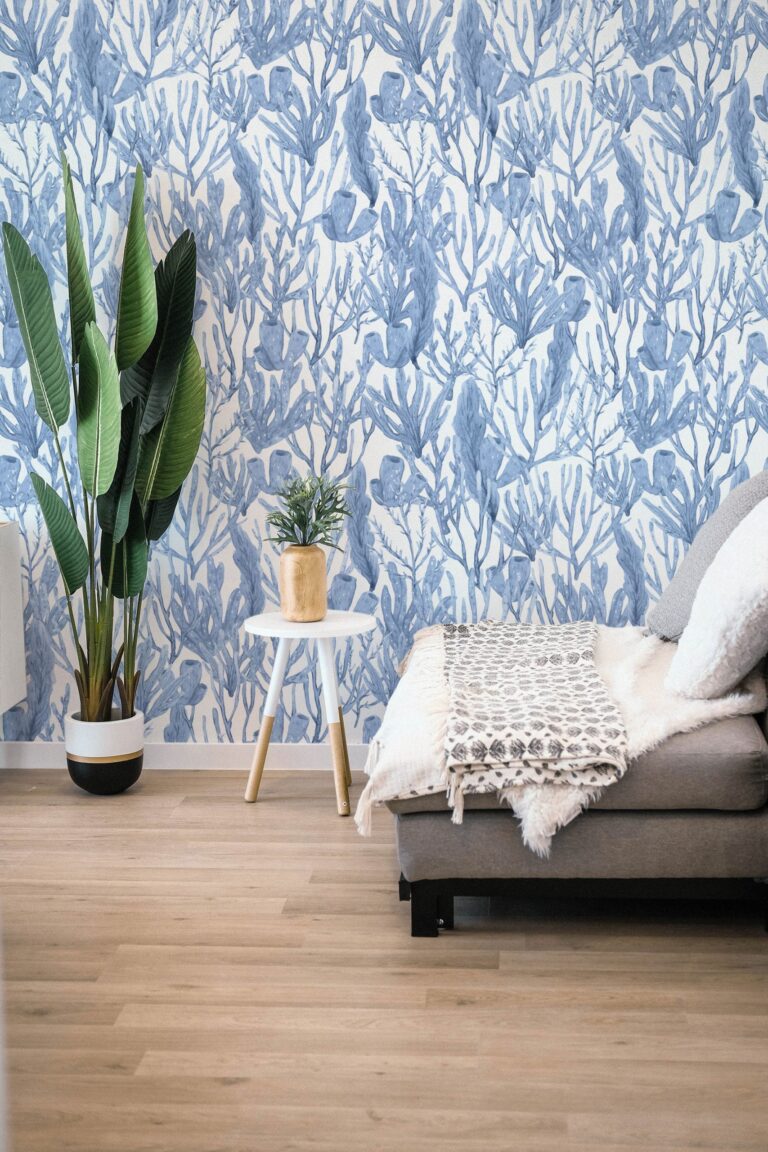 Blue Coral Removable Wallpaper, Watercolor Temporary 
