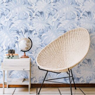 Blue Palm Leaf Removable Wallpaper / Tropical  Self Adhesive 