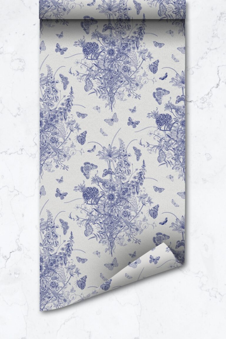 Blue Toile Pattern Wallpaper French Chic Removable Peel And Stick