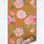 Bold Orange Floral Removable Wallpaper Watercolor Flower Self Adhesive