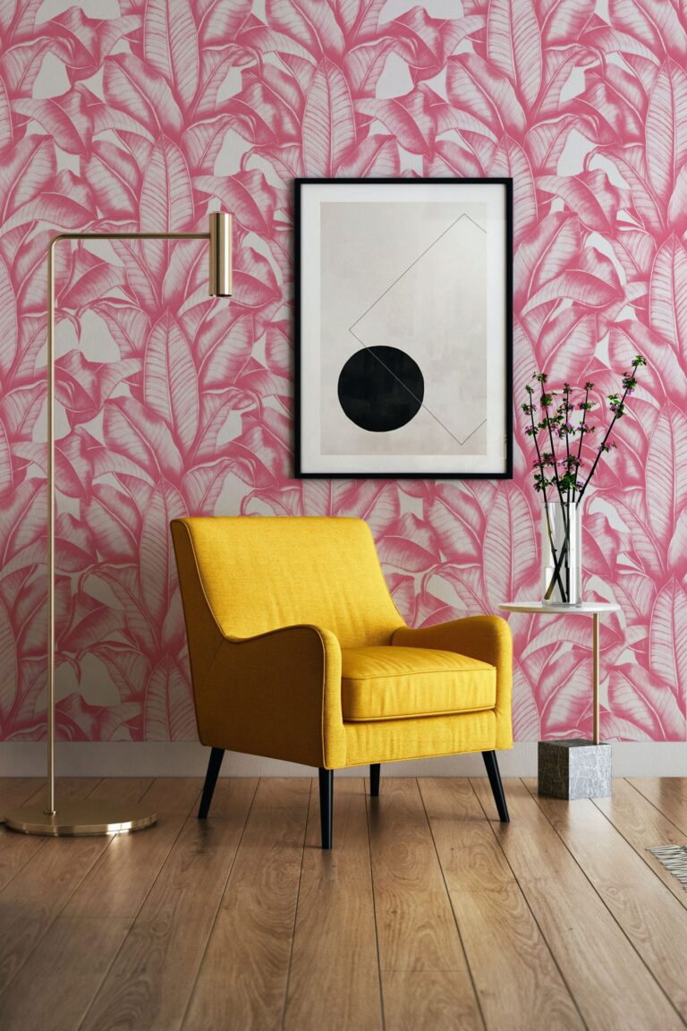 Bold Pink Banana Leaves Wallpaper / Tropical Removable