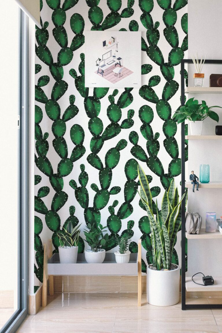 Removable Peel 'N Stick Wallpaper, Watercolor Cactus Temporary Material