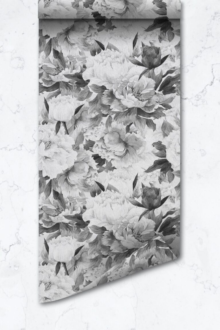 Classic Grey Peonies Removable Wallpaper Self Adhesive