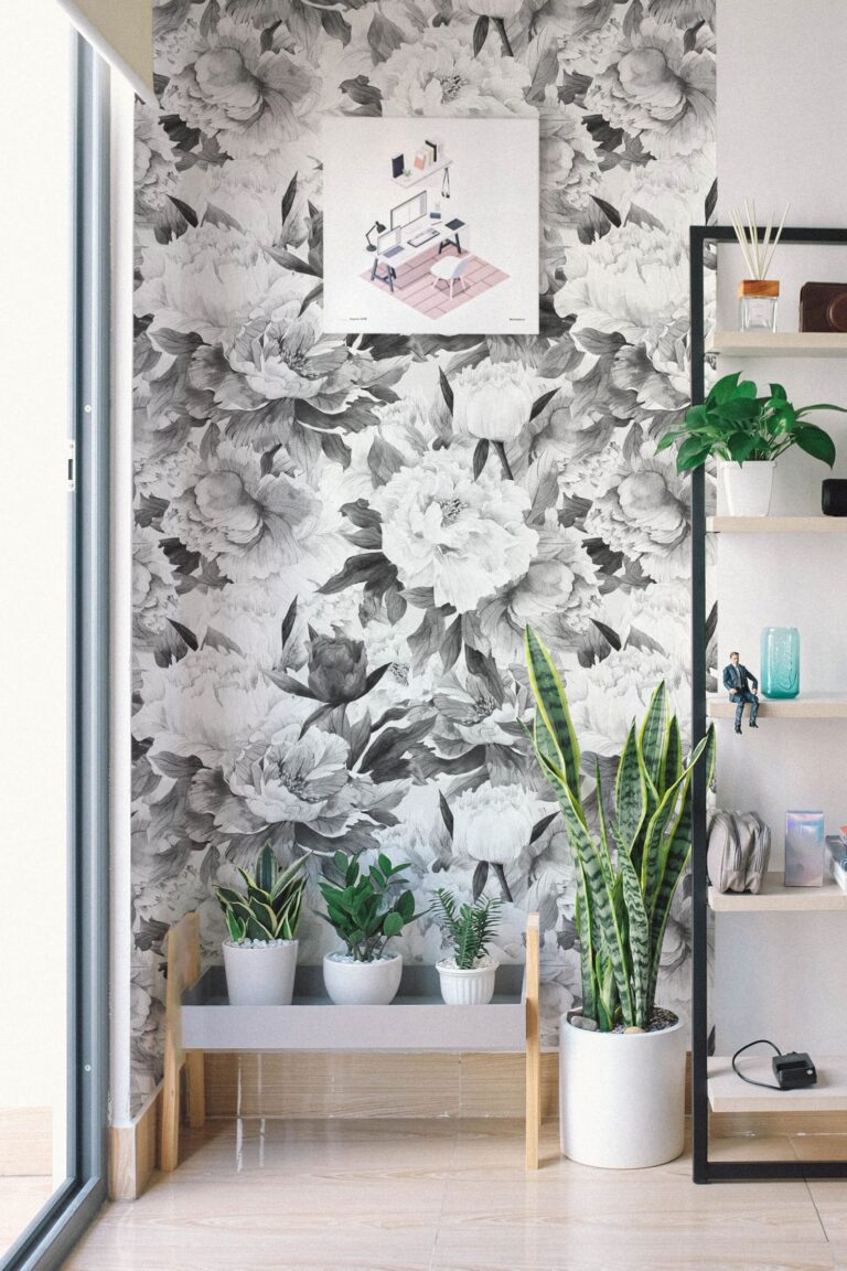 Classic Grey Peonies Removable Wallpaper Self Adhesive