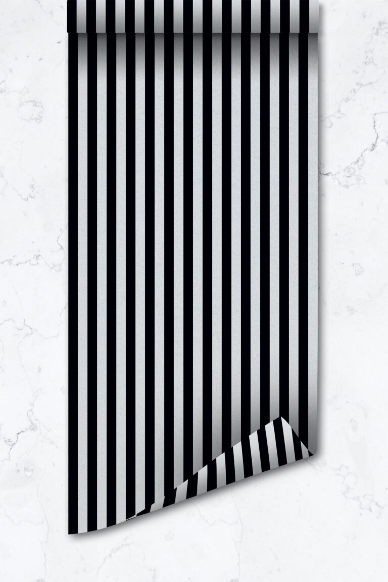 Classic Stripe Design Wallpaper In Black & White, Lines Pattern, Self Adhesive