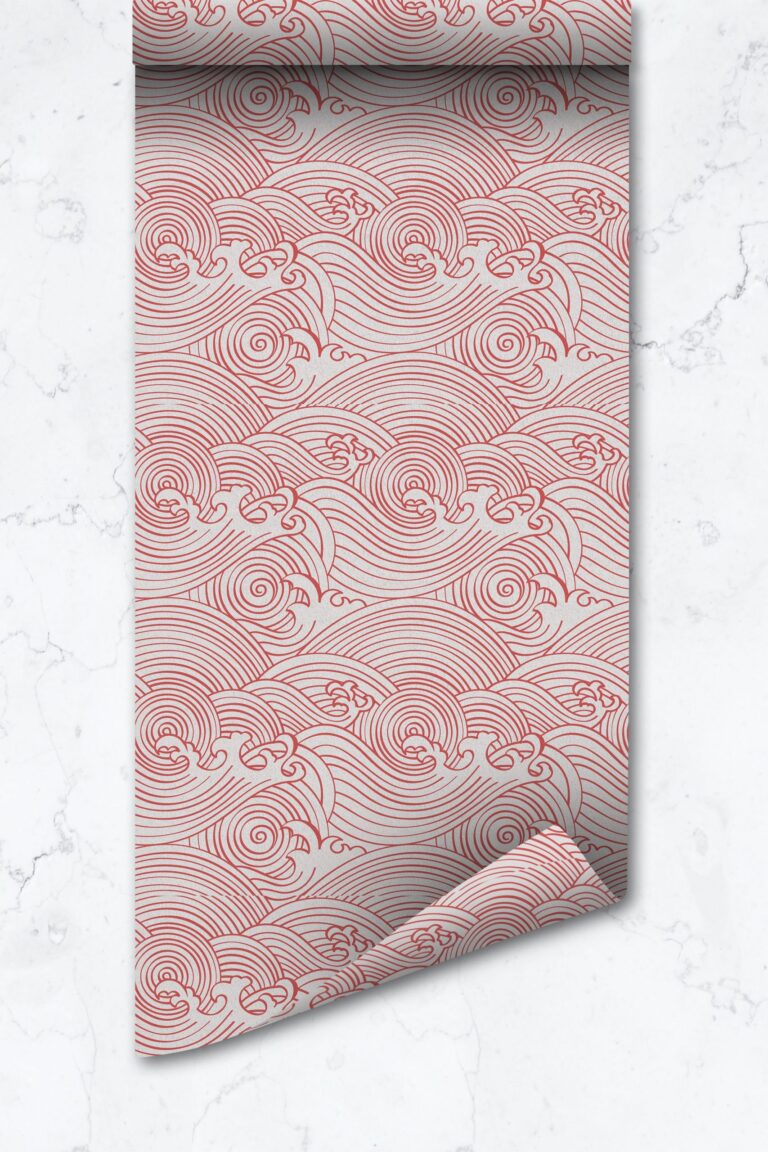 Coral Color Ocean Waves Wallpaper, Coastal Style, Nautical Design, Self Adhesive