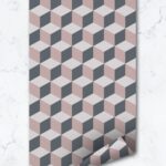 Cube Pattern Wallpaper, Pink Gray White Color,  Peel And Stick Wallpaper