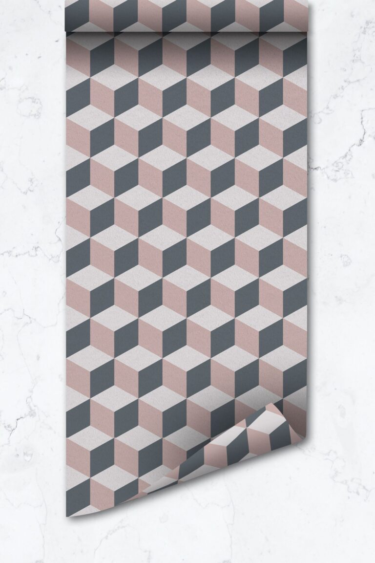 Cube Pattern Wallpaper, Pink Gray White Color,  Peel And Stick Wallpaper