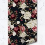 Dark Foral Wallpaper, Peel And Stick, Peony Flower, Temporary