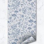 Denim Blue Wildflower Removable Wallpaper  Self Adhesive
