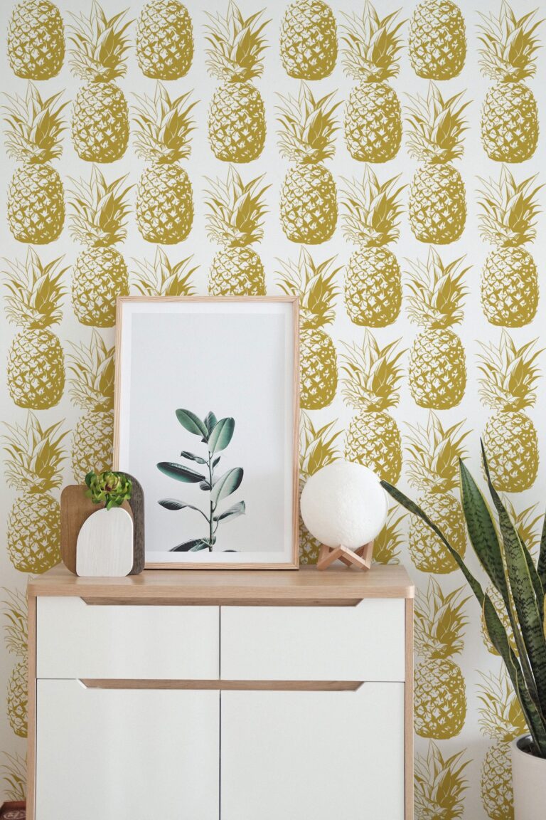 Faux Gold Pineapple Removable Wallpaper Jungle Theme Temporary