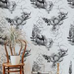 Floral Peony Removable Wallpaper, Gray Watercolor Flower  Self Adhesive