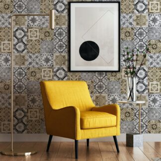 Gold And Gray Oriental Tiles, Removable Wallpaper Tile Peel And Stick