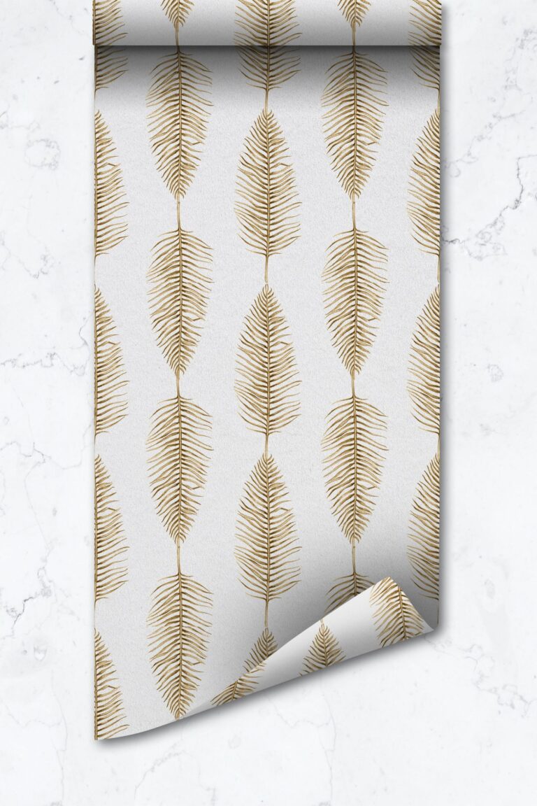 Golden Color Palm Leaves Removable Wallpaper, Self Adhesive