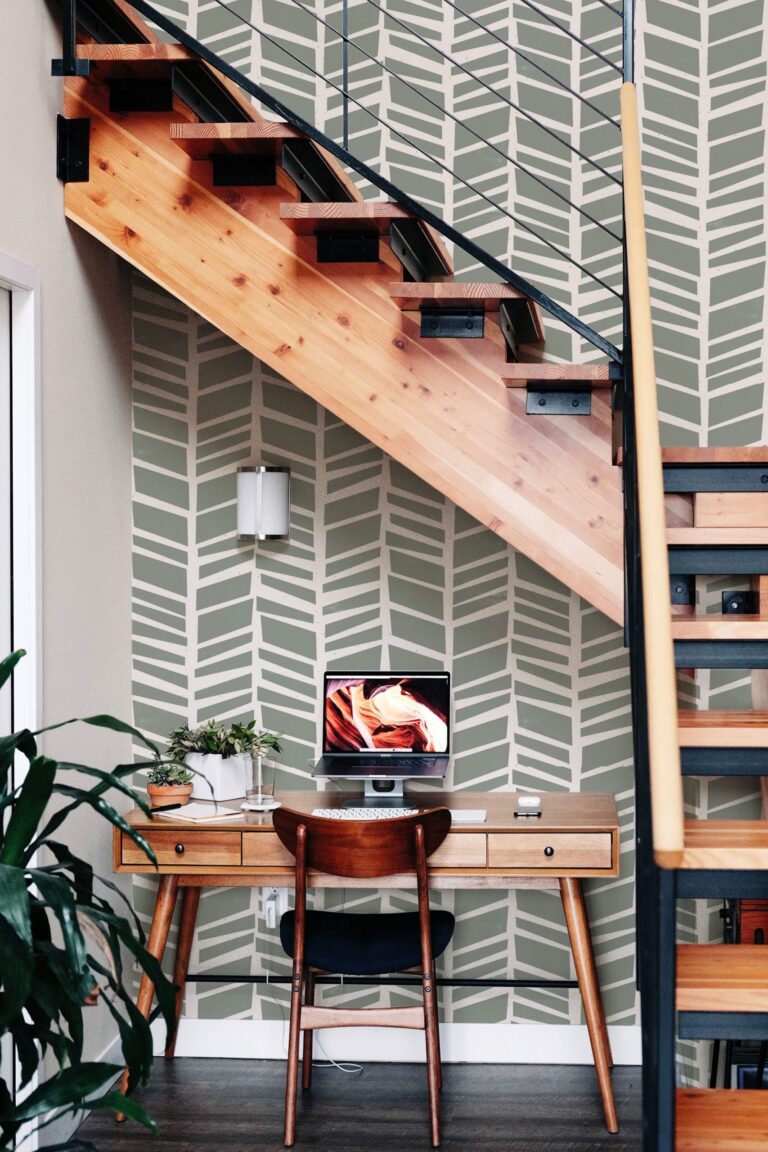 Herringbone Wallpaper In Sage Green  Removable Material