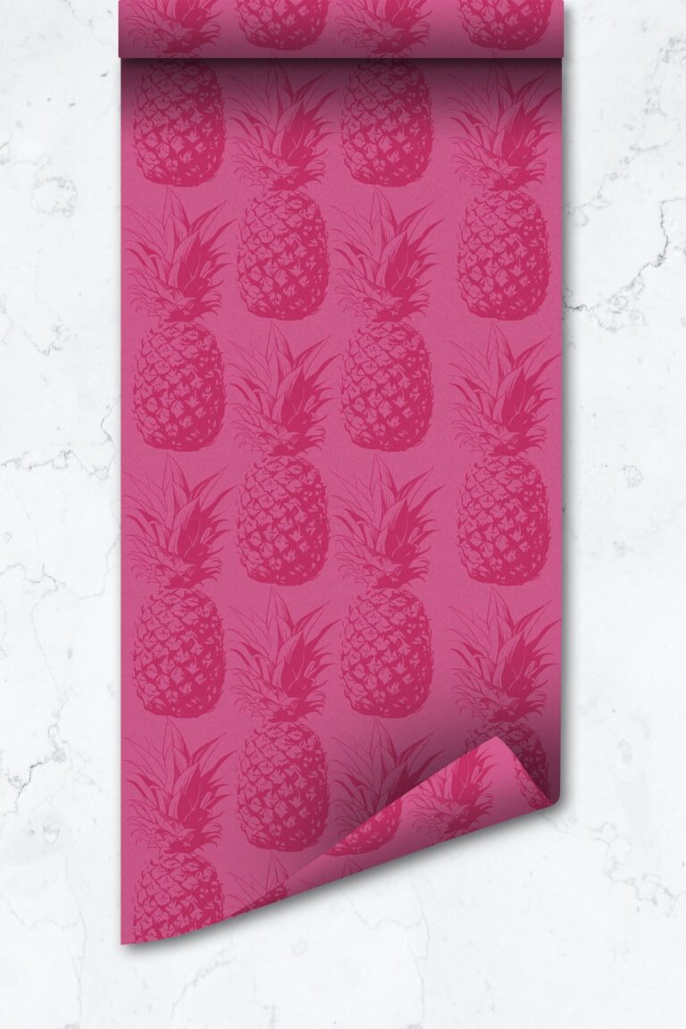 Hot Pink Pineapple Removable Wallpaper,  Eclectic Jungle Theme Temporary