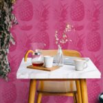 Hot Pink Pineapple Removable Wallpaper,  Eclectic Jungle Theme Temporary