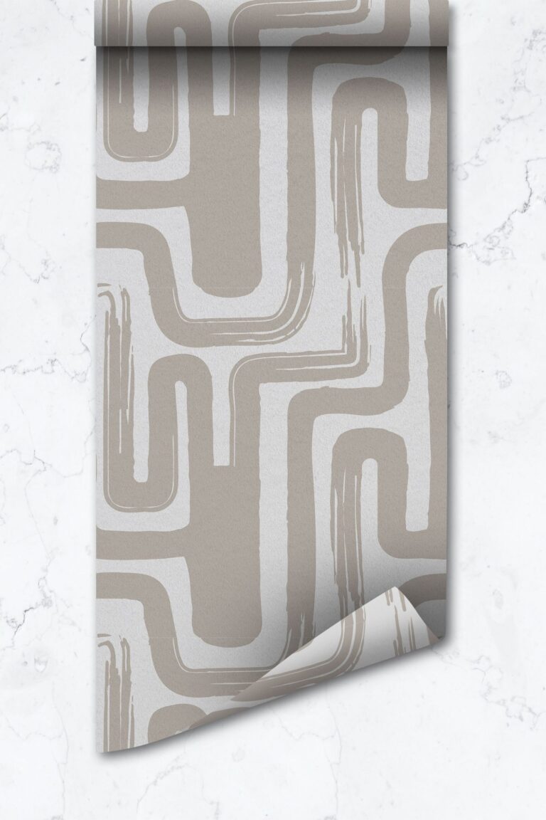 Hazelnut & White Color Brush Stroke Labyrinth Pattern Removable Wallpaper