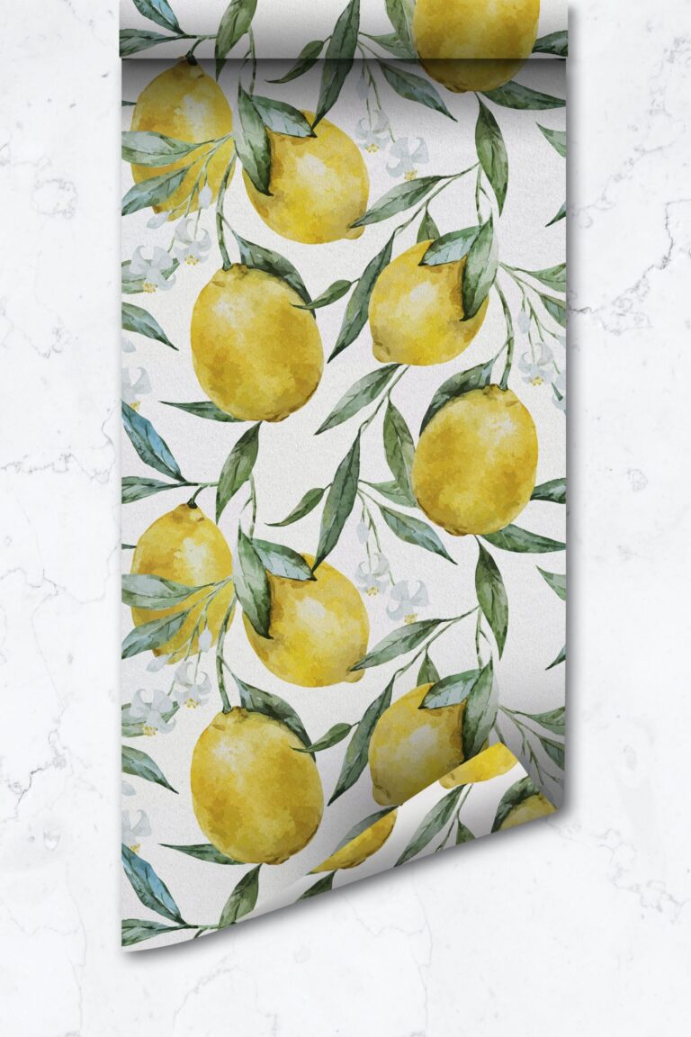 Lemon Blossoms Removable Wallpaper, Tropical Fruits, Modern Farmhouse Temporary