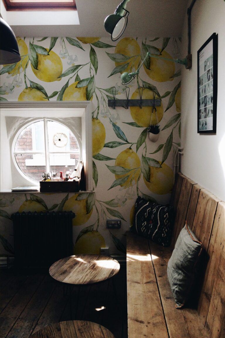 Lemon Blossoms Removable Wallpaper, Tropical Fruits, Modern Farmhouse Temporary