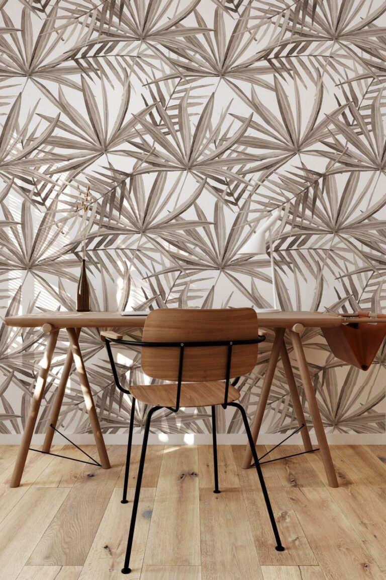 Light Beige Palm Leaves Removable Wallpaper / Coastal Self Adhesive