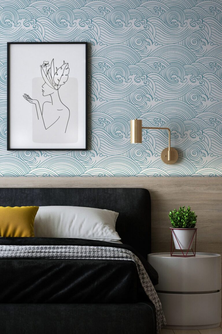 Ocean Waves Wallpaper, Coastal Style, Nautical Japanese, Self Adhesive