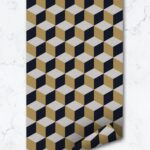 Ochre Color Cube Design Peel And Stick Wallpaper Removable