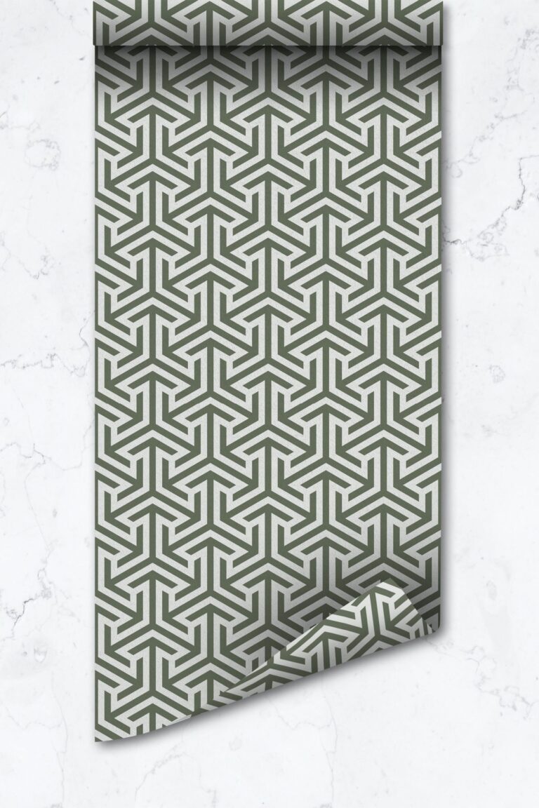 Olive Green Tribal Pattern Wallpaper  Removable Material
