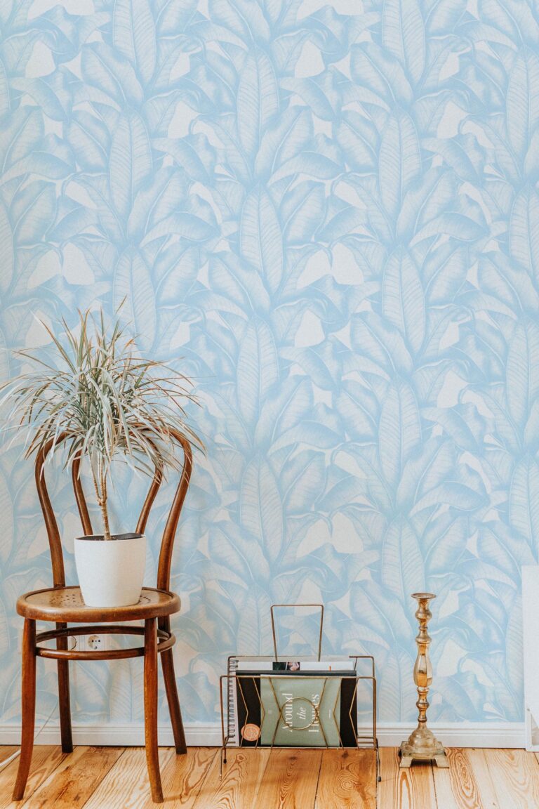 Pearl Blue Palm Leaves Wallpaper Design Palm Leaf  Botanical Peel And Stick