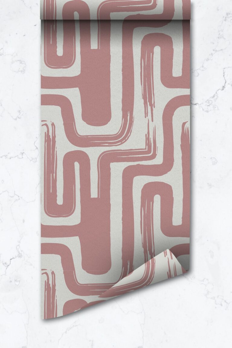 Pink Color Brush Stroke Labyrinth Pattern Wallpaper Removable