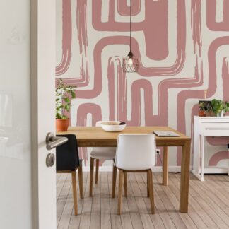 Pink Color Brush Stroke Labyrinth Pattern Wallpaper Removable