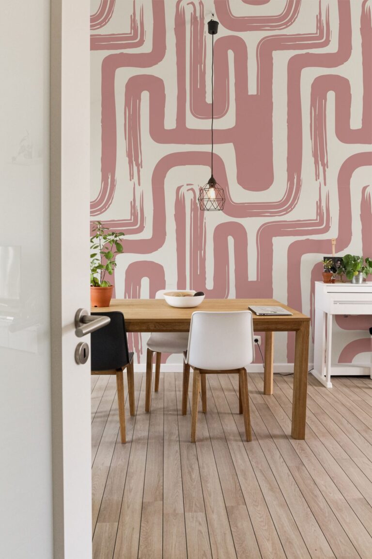 Pink Color Brush Stroke Labyrinth Pattern Wallpaper Removable