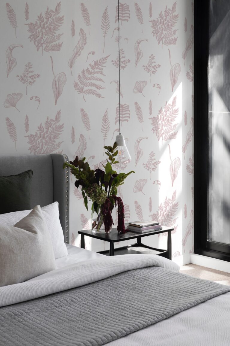 Pink Fern Design Wallpaper, Light Florals  Peel And Stick