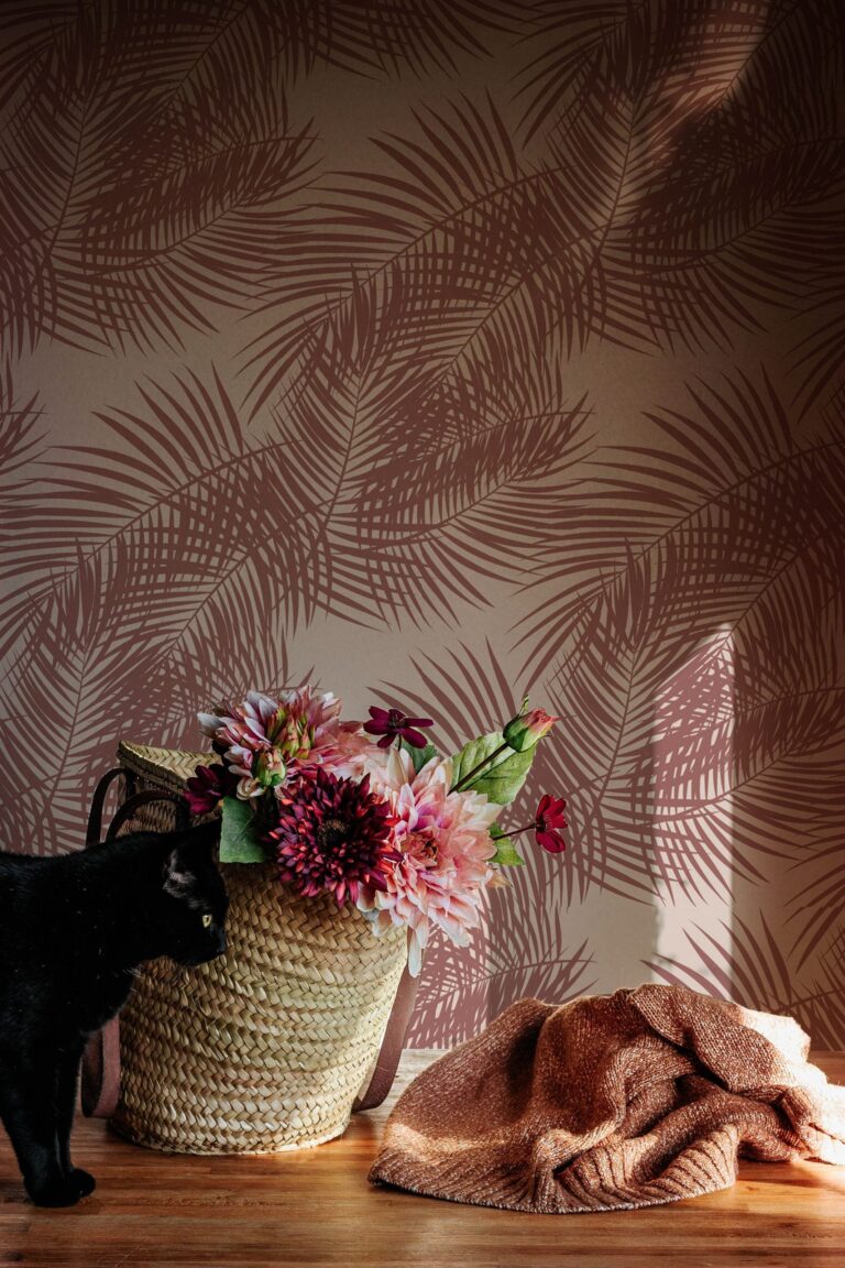 Pink Palm Leaves Removable Wallpaper Self Adhesive 