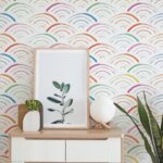 Rainbow Scallop Removable Wallpaper, Watercolor Temporary Wall