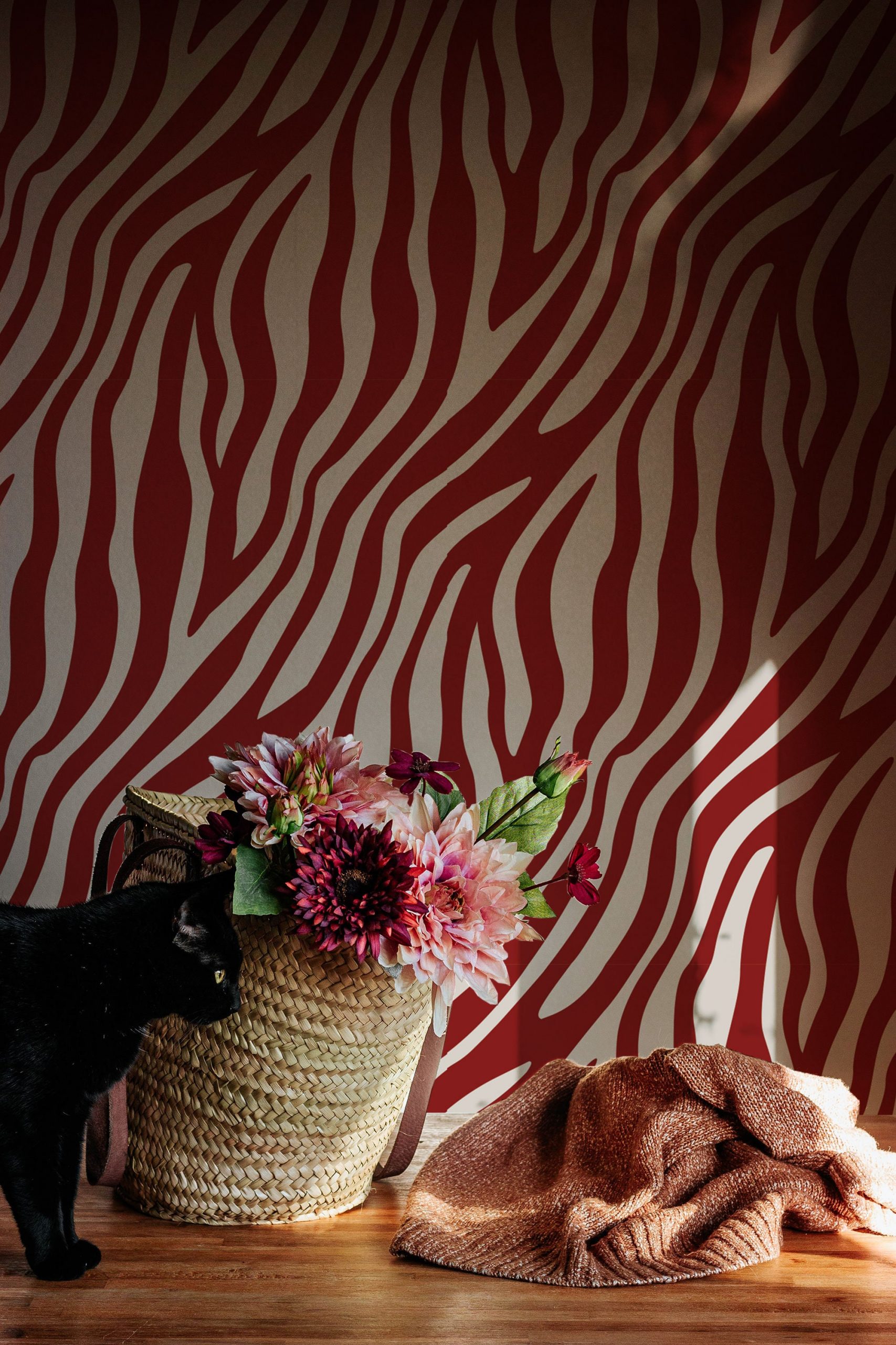 Red Zebra Wallpaper Wall Covering Self Adhesive Peel And Stick
