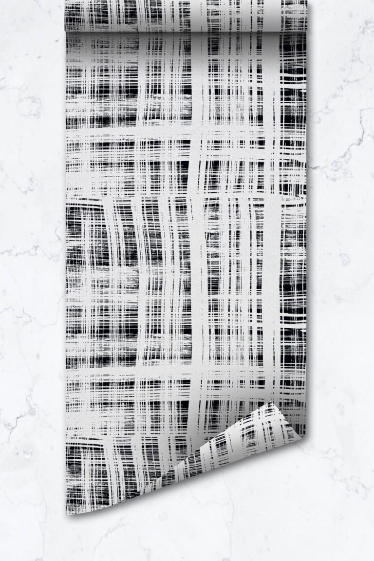 Removable Wallpaper / Black & Off White Plaid Pattern Self Adhesive