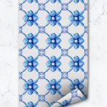 Romantic Style Blue Tiles Removable Wallpaper  Self Adhesive