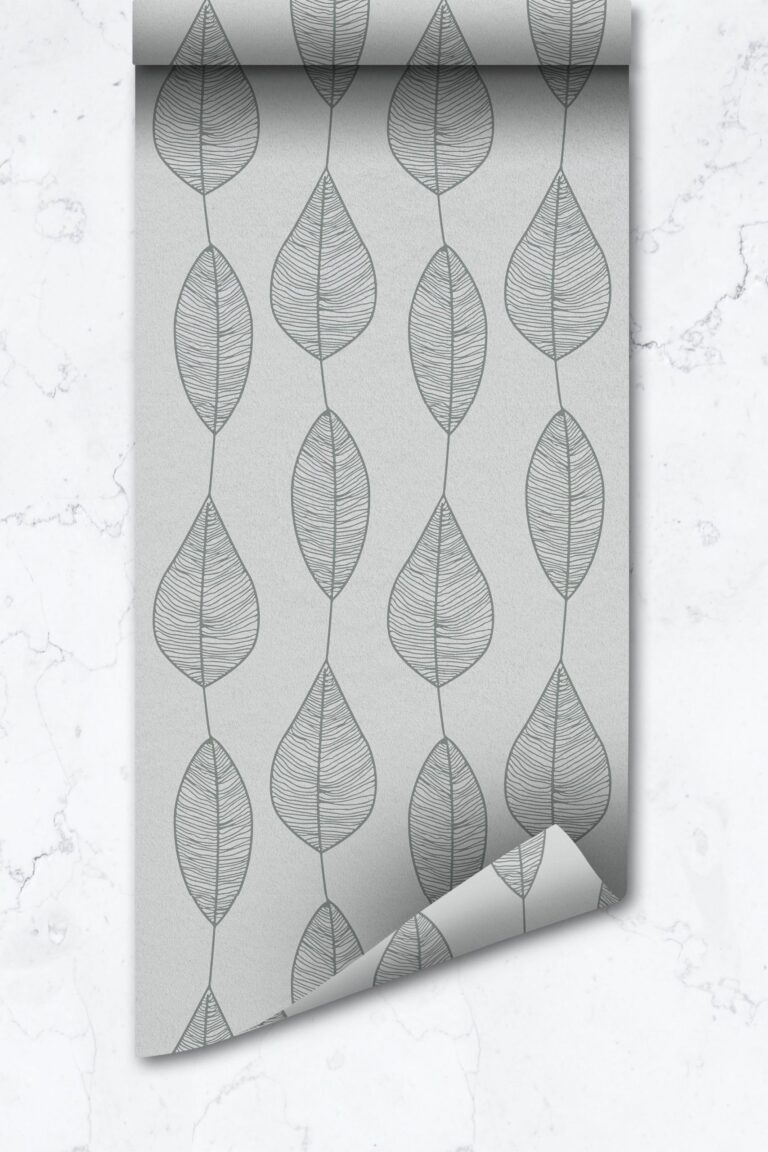 Sage Color Stripy Leaves Removable Wallpaper, Botanical Design, Self Adhesive