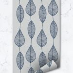 Stripy Leaf Wallpaper, Blue Botanical Design, Removable