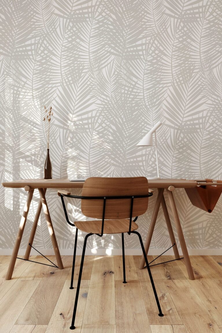 Tropical Palm Wallpaper In Mist Color, Neutral Palm Leaf  Peel And Stick