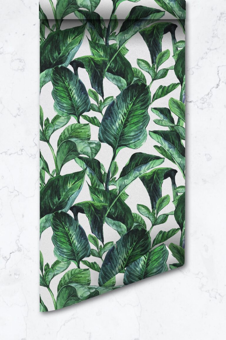 Vibrant Botanical Wallpaper, Tropical Banana Leaf Watercolor, Removable