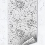 Vintage Peony Removable Wallpaper, Floral Drawing, Peel And Stick
