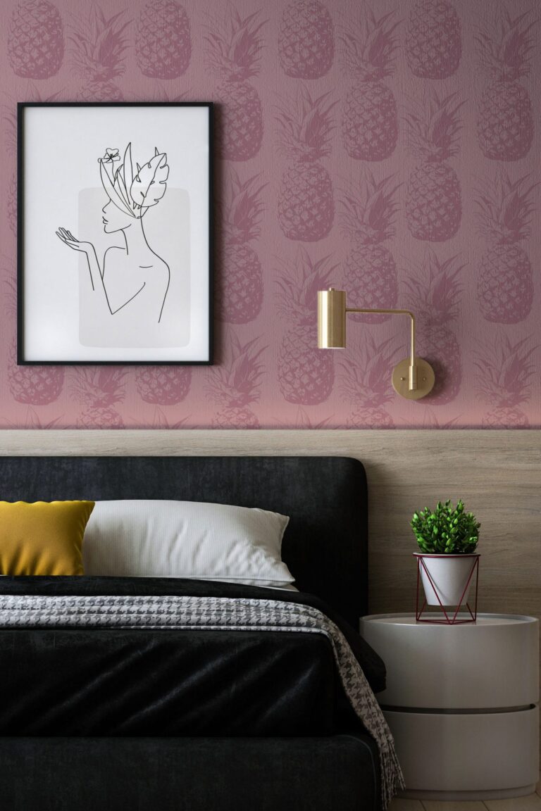 Removable Wallpaper Pink Pineapple Design/ Self Adhesive