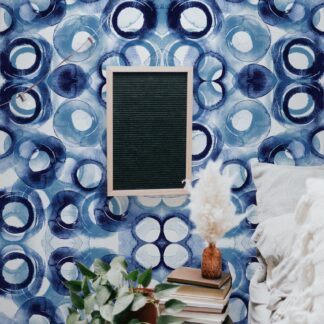 Watercolor Blueberries Removable Wallpaper, Royal Blue Self Adhesive