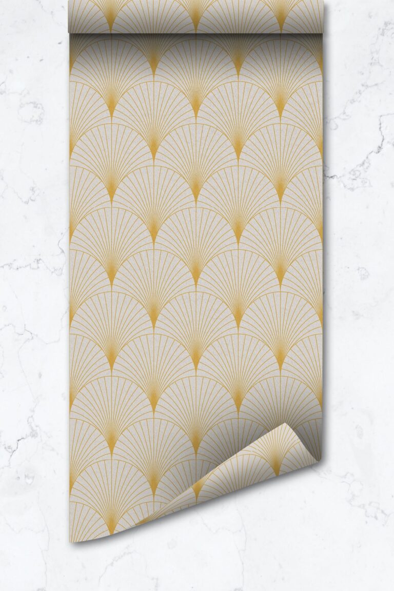 Yellow Scallop Wallpaper, Art Deco Scallop Tiles  Removable 